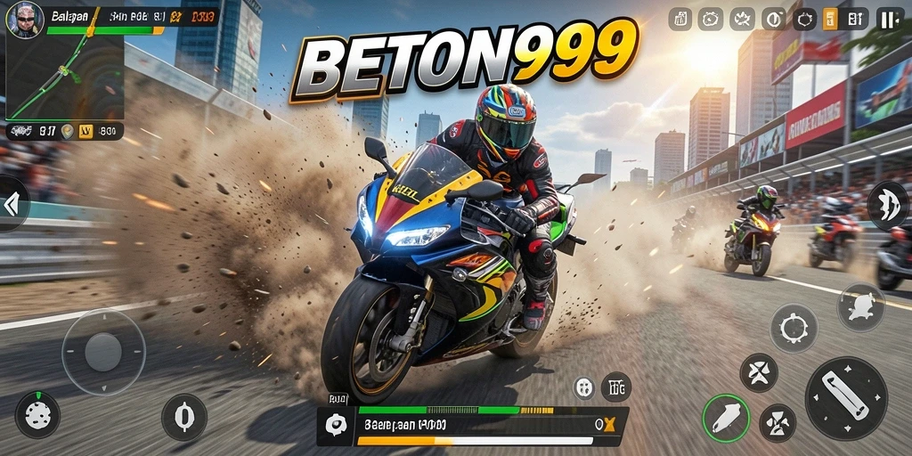 Gameplay mendebarkan BETON999 dengan balapan motor yang seru.