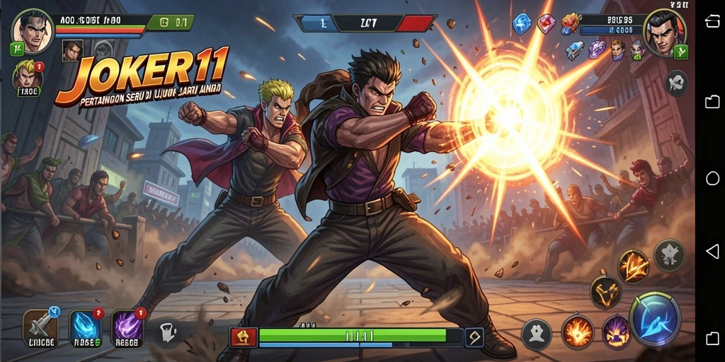 Screenshot gameplay JOKER11, menunjukkan aksi seru dan aksi pertempuran.
