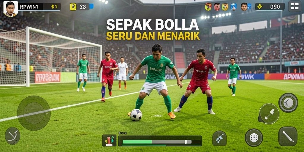 Gambar menunjukkan gameplay sepak bola yang menegangkan.